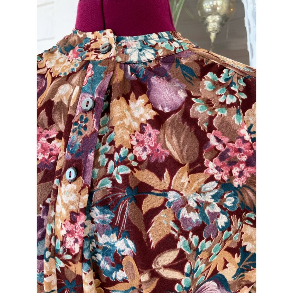 Vintage 1970s Floral Womens Belted Blouse Disco Size M - Picture 9 of 15